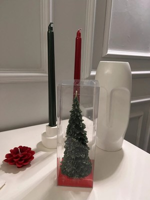 Verda Desing Hediyelik Yılbaşı Çam Ağacı Gümüş Simli Dekoratif Tasarım Mum