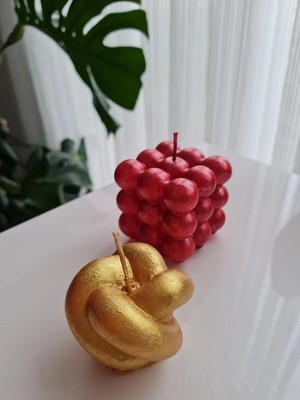 Verda Desing Kırmızı Simli Bubble ve Altın Örgü El Yapımı Dekoratif Tasarım Mum (2 Li)