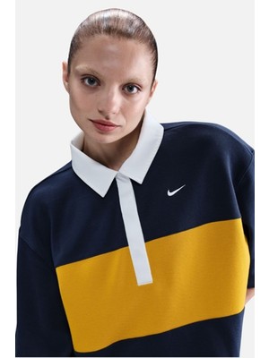Nike Sportswear Oversize Street Ss Womens Polo Top Polo Yaka Bol Kesim Kadın Tişört Sarı-Lacivert