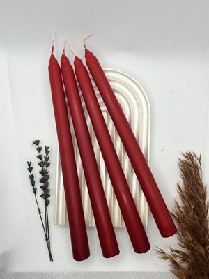 Verda Desing Dekoratif Pastel Mat Kırmızı Şamdan Mumu 4 Lü Set
