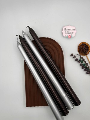 Verda Desing Dekoratif Metalik Gümüş Silver Altın Gold Şamdan Mumu 4 Lü Set