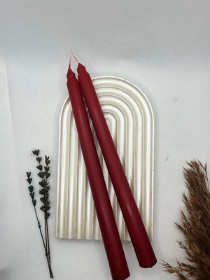Verda Desing Dekoratif Pastel Mat Kırmızı Şamdan Mumu 2 Li Set