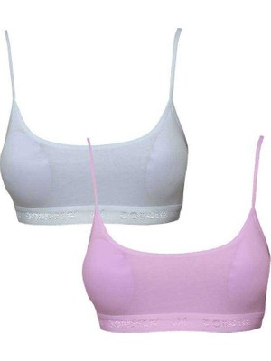 Marsilyan Pedli Ip Askılı Beyaz ve Pembe Büstiyer 2 Adet