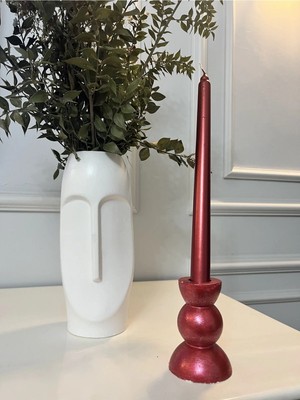 Verda Desing Dekoratif Metalik Kırmızı Alçı-Beton Tasarım Boncuk Desenli Şamdanlık Mumluk 1 Adet