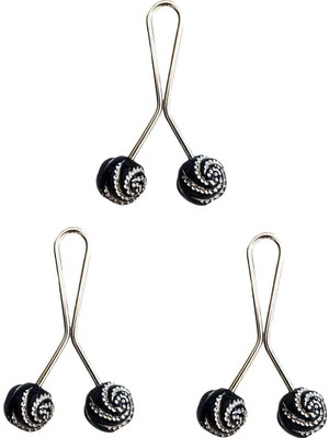 Marsilyan 3 Adet Tesettür Eşarp ve Şal Klipsi Siyah Desenli