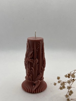 Verda Desing Kendinden Şamdanlı Dekoratif Sarmal Tasarımlı Açık Kahverengi Şamdan Mumu 1 Li