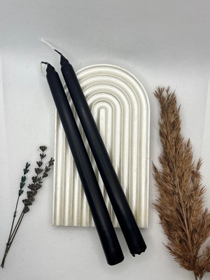 Verda Desing Dekoratif Pastel Mat Siyah Şamdan Mumu 2 Li Set