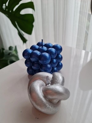Verda Desing Lacivert Simli Bubble ve Gümüş Örgü El Yapımı Dekoratif Tasarım Mum (2 Li)