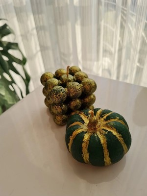 Verda Desing Kokulu Zümrüt Yeşili Altın Bal Kabağı ve Bubble El Yapımı Dekoratif Tasarım Mum (2 Li)