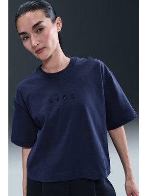 Nike Sportswear Luxe Ss Oversized Womens Tee Boxy Bol Kesim Kadın Tişört Lacivert