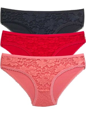 Marsilyan 3 Adet Önü Dantelli Transparan Kadın Slip Külot S81