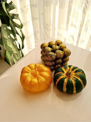 Verda Desing Kokulu Karışık Renkli Bal Kabağı ve Bubble El Yapımı Dekoratif Tasarım Mum (3 Lü)