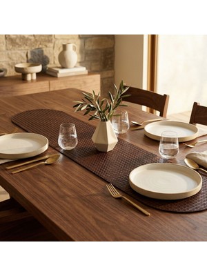 Grand Fine Art 1 Adet Deri Mini Runner-Klavye Altlığı-Masa Matı-Masa Sümeni -Çok Amaçlı Kullanım Örgü Desenli