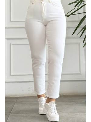 Yüksek Bel Likralı Mom Jean