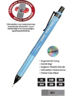 Glanart Dönebilen Uç Mekanizmalı 0,7 Uçlu Kalem Rotary 1 Adet