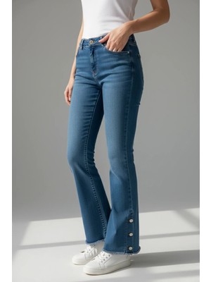 Ispanyol Paça Paça Düğme Detaylı Kot Pantolon