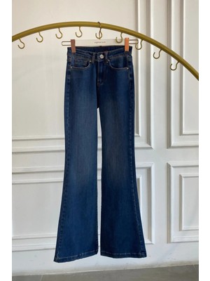 Yüksek Bel Likralı Ispanyol Paça Kot Pantolon