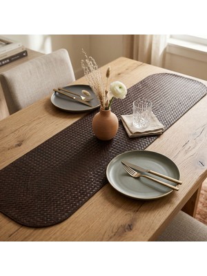 Grand Fine Art 1 Adet Deri Mini Runner-Klavye Altlığı-Masa Matı-Masa Sümeni -Çok Amaçlı Kullanım Örgü Desenli