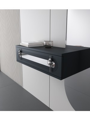 Morepp Işık 70CM Duvara Monte Kapaklı Raflı Modern Dresuar Antrasit-Gümüş