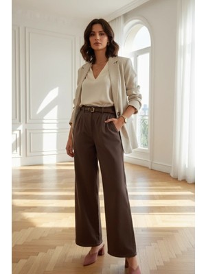Beli Lastikli Kemerli Bol Paça Pantolon