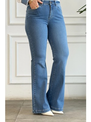 Yüksek Bel Likralı Ispanyol Paça Kot Pantolon