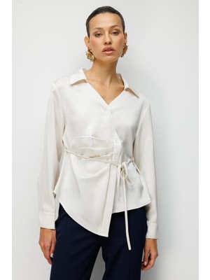 Ekol Kadın Beli Bağlamalı Büzgülü Bluz 2866 Inci