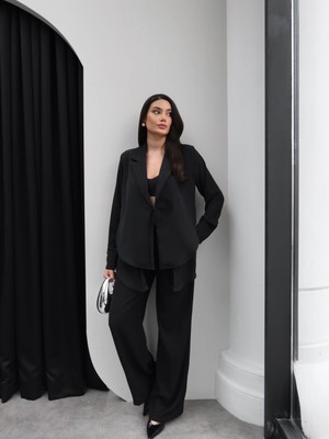 Esra Helvacı Şifon Detay Ceket Pantolon Takım