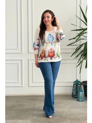 Yüksek Bel Likralı Ispanyol Paça Kot Pantolon