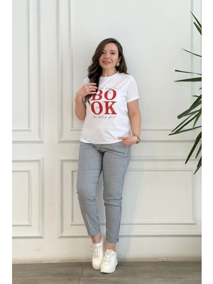 Duble Paça Beli Lastikli Çizgili Pantolon