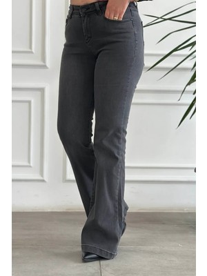 Yüksek Bel Likralı Ispanyol Paça Kot Pantolon