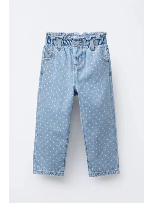 Monila Kız Puantiyeli Kalp Cep Detayllı Beli Lastikli Jean