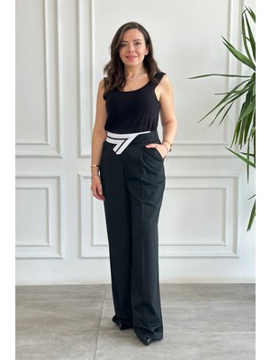 Beli Asimetrik Biyeli Palazzo Pantolon