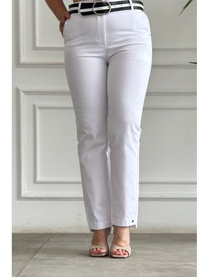 Beli Kemerli Asimetrik Paça Kumaş Pantolon