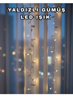 Marsilyan Gümüş Yaprak Tasarımlı LED Işık Pilli Ev ve Vitrin Dekoru