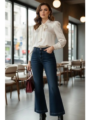 Yüksek Bel Ispanyol Paça Kot Pantolon