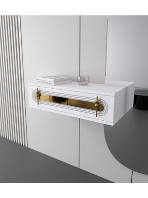Morepp Işık 70CM Duvara Monte Kapaklı Raflı Modern Dresuar Beyaz-Altın