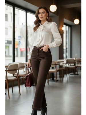 Yüksek Bel Ispanyol Paça Kot Pantolon