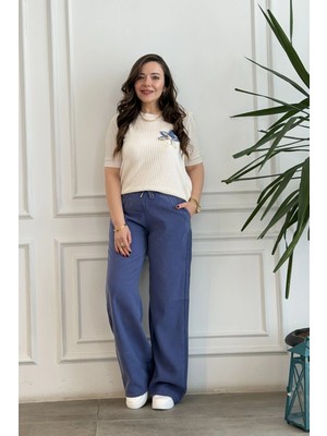 Beli Lastikli Bol Paça Pamuk Pantolon