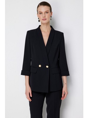 Ekol Kadın Kruvaze Yaka Duble Kol Ceket 1106 Siyah