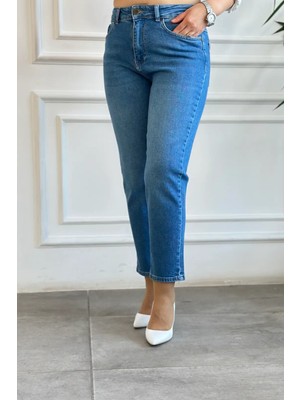Yüksek Bel Likralı Mom Jean
