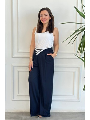 Beli Asimetrik Biyeli Palazzo Pantolon