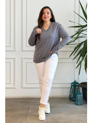 Yüksek Bel Likralı Mom Jean