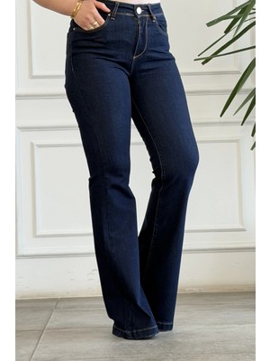 Yüksek Bel Likralı Ispanyol Paça Kot Pantolon