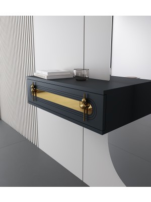 Morepp Işık 70CM Duvara Monte Kapaklı Raflı Modern Dresuar Antrasit-Altın