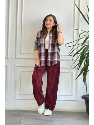 Kadife Fitilli Bol Paça Pantolon