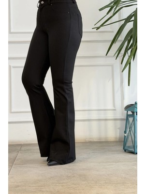 En Boy Likralı Bir Beden Incelten Ispanyol Paça Pantolon