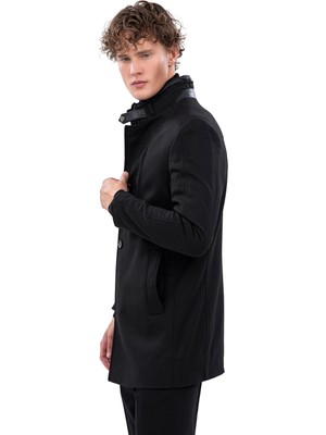 Echol Erkek Standart Fit Kürk Yaka 4 Düğme Kaban