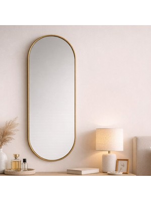Dyris Gold Çerçeveli Oval Duvar Aynası 72X30 cm Modern Dekoratif Ayna