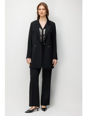 Ekol Kadın Büyük Beden Yüksek Bel Bol Paça Pantolon 1516 Siyah