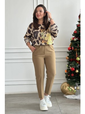 Beli Lastikli Kemer Detaylı Kumaş Pantolon